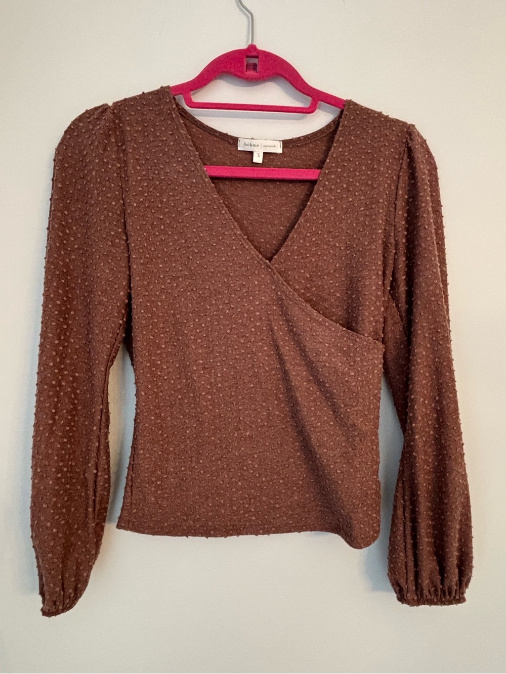 Bohme Burnt Red Wrap Long Balloon Sleeve Cropped Top Size Small Excellent